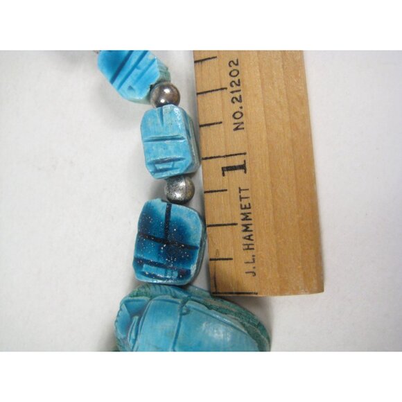 Egyptian Revival Scarab Faience Necklace Beaded Ceramic Vintage Pendant 29 READ - Picture 6 of 15